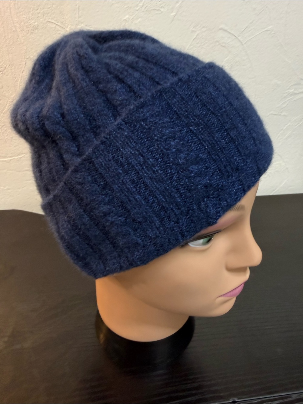 Fishers Finery 100% Cashmere Cable Knit Beanie Hat Blue One Size Soft Luxury